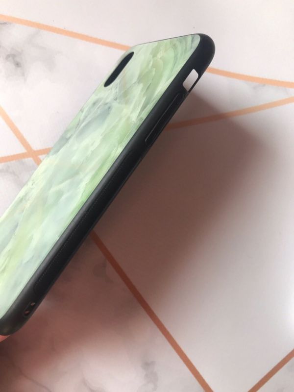 Силіконовий чохол Glass case зі скляною задньою панеллю для iPhone X/Xs Зелений мармур