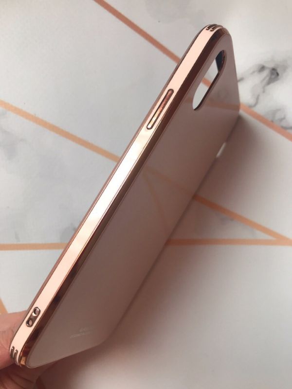 Силіконовий чохол Glass case зі скляною задньою панеллю і бампером для iPhone X / Xs Пудра