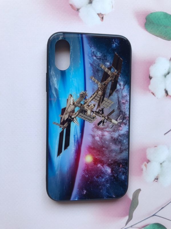 Силіконовий чохол Glass case зі скляною задньою панеллю і бампером для iPhone X / Xs Космічний апарат