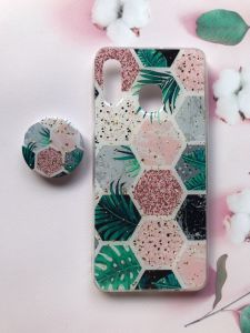 Мармуровий силіконовий чохол з блискітками в комплекті з тримачем для Samsung Galaxy А30 А305 / A20 Зелений