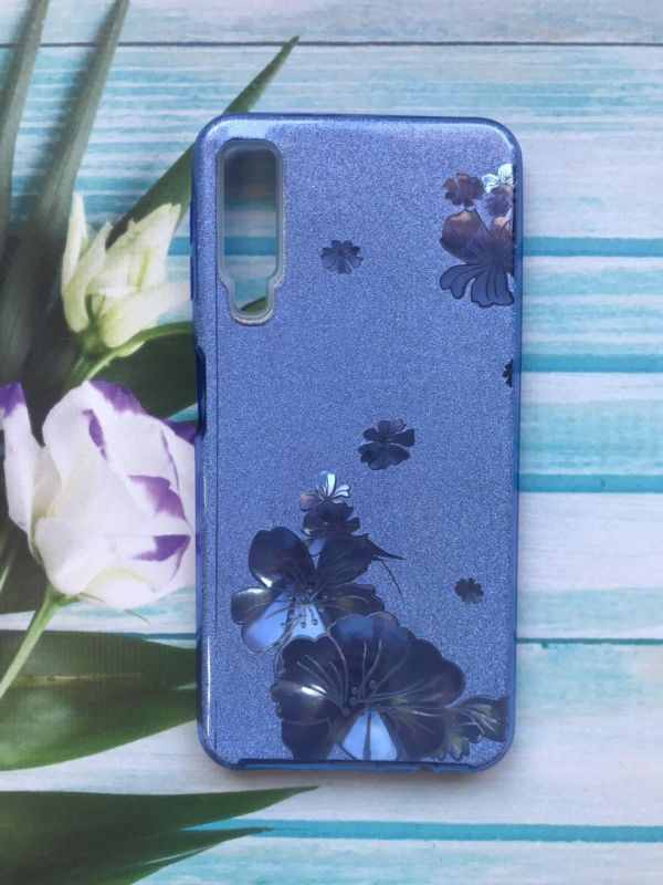 Силіконовий чохол Shine Silicone Case для Samsung Galaxy A7(2018) A750 Блакитний з квітами