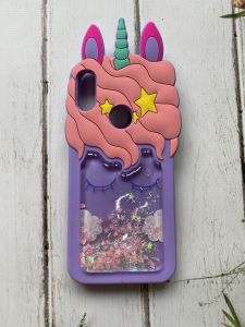 Силіконовий чохол 3D з рухливими блискітками на Huawei Y6 2019 Єдиноріг фіолетовий