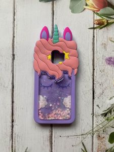 Чохол силіконовий 3D з рухливими блискітками на Samsung Galaxy J2 Pro 2018 J250 Єдиноріг Фіолетовий