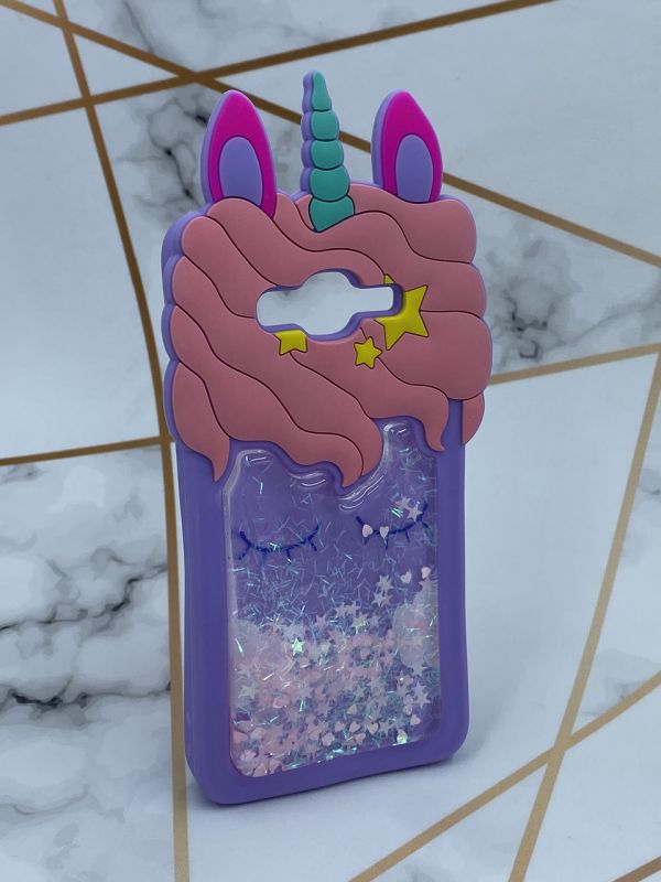 Чохол силіконовий 3D Case з блискітками для Samsung Galaxy Grand Prime G530 / J2 Prime Єдиноріг Бузковий