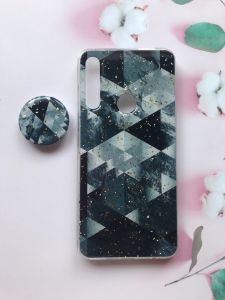 Мармуровий силіконовий чохол з блискітками в комплекті з тримачем для Huawei P Smart Z Black