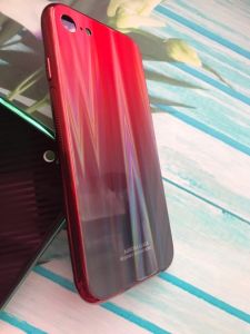 Силіконовий чохол Glass case зі скляною задньою панеллю з переливами для iPhone 7 7s 8 8s Червоний