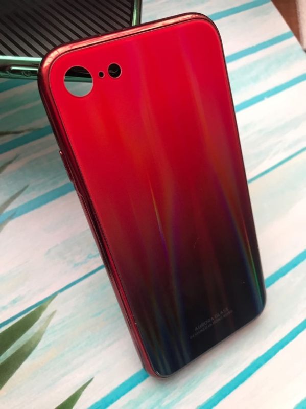 Силіконовий чохол Glass case зі скляною задньою панеллю з переливами для iPhone 7 7s 8 8s Червоний