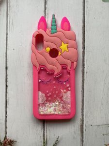 Силіконовий чохол 3D з рухливими блискітками на Huawei Y6 2019 Яскраво рожевий