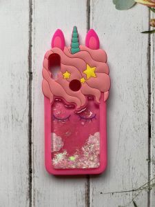 Силіконовий чохол 3D з рухливими блискітками на Xiaomi Redmi Play Яскраво рожевий