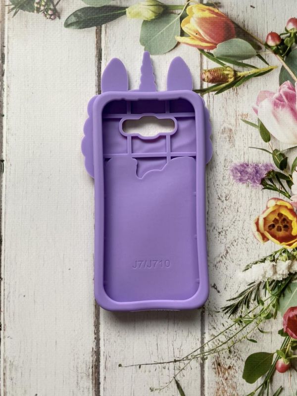 Силіконовий чохол 3D Case з рухливими блискітками на SAMSUNG Galaxy J7 Єдиноріг Фіолетовий