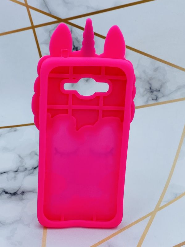 Чохол силіконовий 3D Case з блискітками для Samsung Galaxy Grand Prime G530 / J2 Prime Яскраво рожевий Єдиноріг