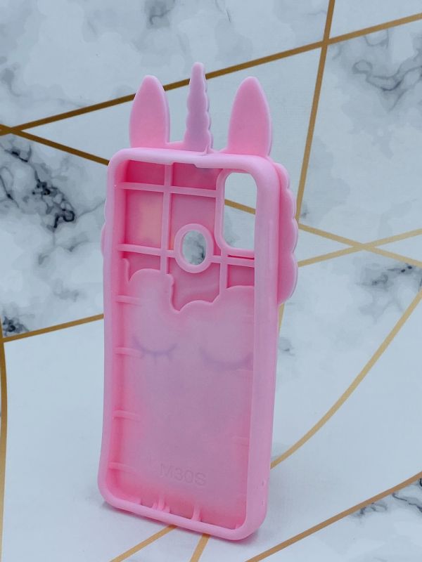 Чохол силіконовий 3D Case з рухливими блискітками на Samsung Galaxy M30s рожевий Єдиноріг