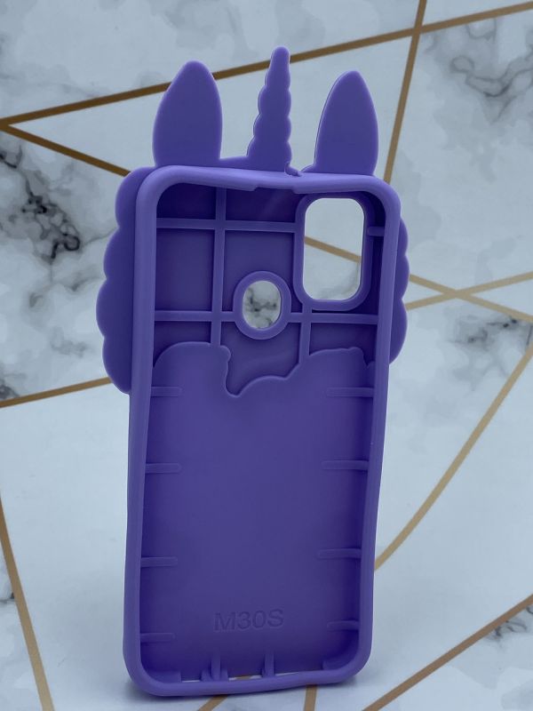 Чохол силіконовий 3D Case з рухливими блискітками на Samsung Galaxy M30s Єдиноріг фіолетовий