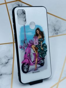 Силіконовий чохол Glass case зі скляною задньою панеллю для Samsung Galaxy M30s Дівчина і вежа