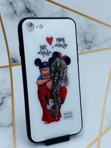 Силіконовий чохол Glass case зі скляною задньою панеллю для iPhone 7, 8 Дівчина з дитиною