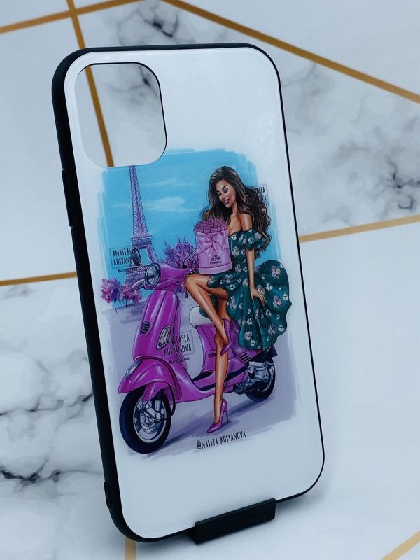 Силіконовий чохол Glass case зі скляною задньою панеллю для Apple iPhone 11 (6,1) Дівчина і вежа
