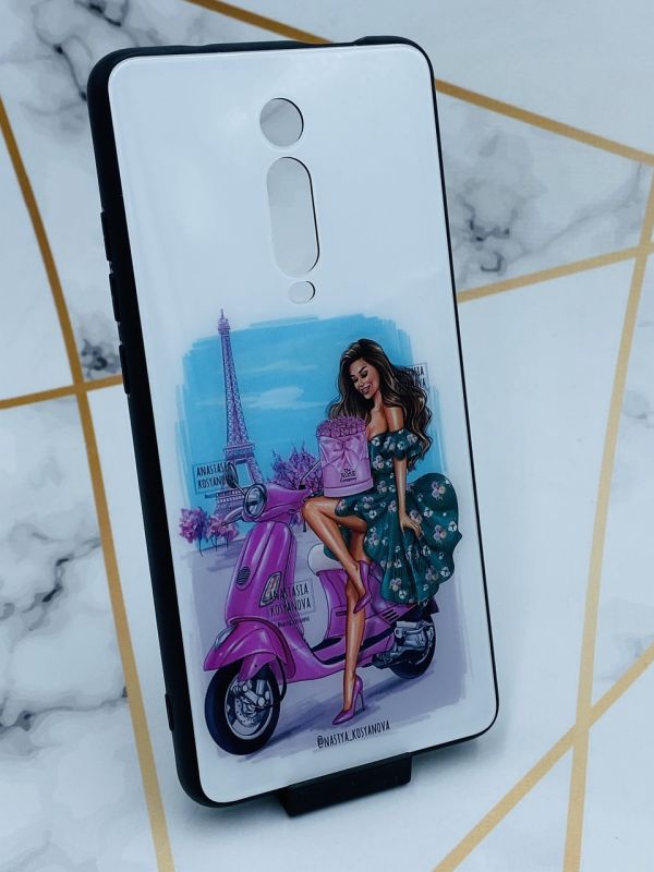 Силіконовий чохол Glass case зі скляною задньою панеллю для Xiaomi Mi 9T/ К20 Дівчина і вежа