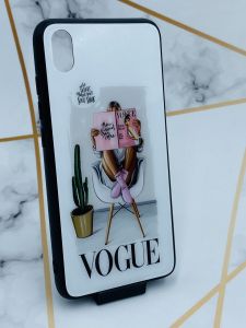 Силіконовий чохол Glass case зі скляною задньою панеллю для Xiaomi Redmi 7A Дівчина з журналом