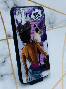 Силіконовий чохол Glass case зі скляною задньою панеллю для Xiaomi Redmi 7A Дівчина з котом