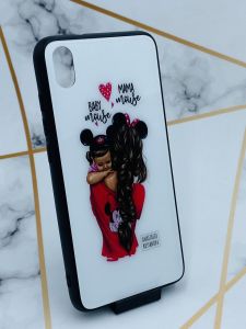 Силіконовий чохол Glass case зі скляною задньою панеллю для Xiaomi Redmi 7A Дівчина з дитиною