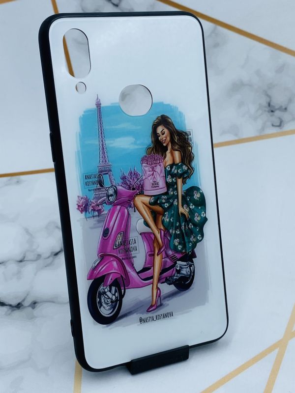 Силіконовий чохол Glass case зі скляною задньою панеллю для Samsung Galaxy А10ѕ A107 Дівчина і вежа