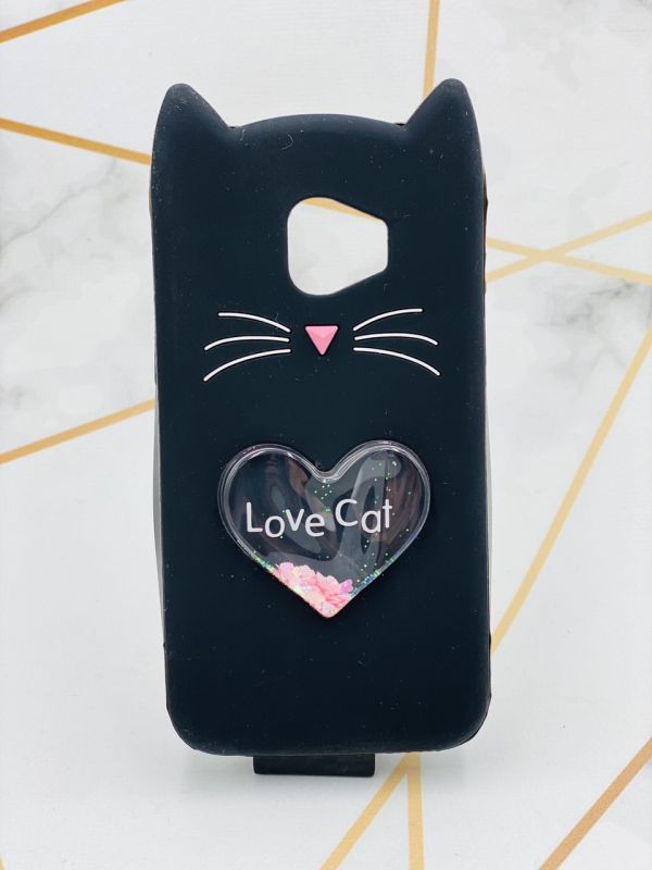 Чохол силіконовий 3D Case з переливчастими блискіток для Samsung Galaxy J2 Pro 2018 J250 Кіт чорний