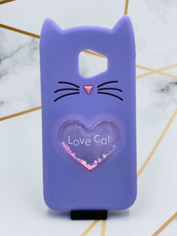 Чохол силіконовий 3D Case з переливчастими блискіток для Samsung Galaxy J2 Pro 2018 J250 Кіт фіолетовий