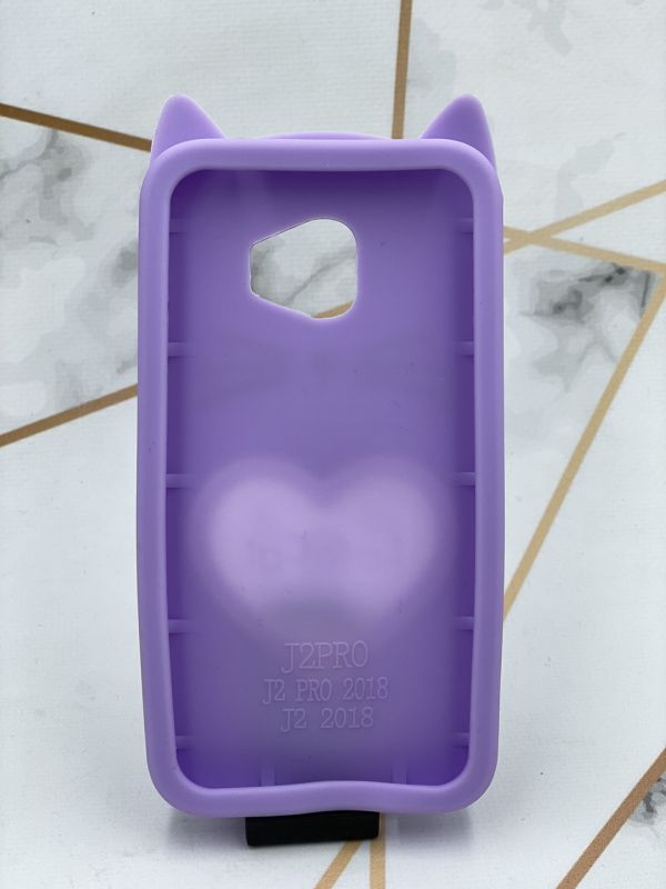 Чохол силіконовий 3D Case з переливчастими блискіток для Samsung Galaxy J2 Pro 2018 J250 Кіт фіолетовий