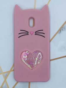 Чохол силіконовий 3D Case з рухливими блискітками на Xiaomi Redmi 8A Кіт рожевий