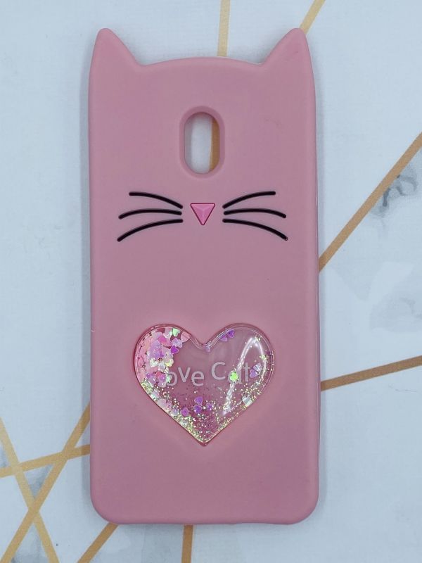 Чохол силіконовий 3D Case з рухливими блискітками на Xiaomi Redmi 8A Кіт рожевий