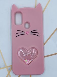 Чохол силіконовий 3D Case з рухливими блискітками на Samsung Galaxy M30s Кіт рожевий