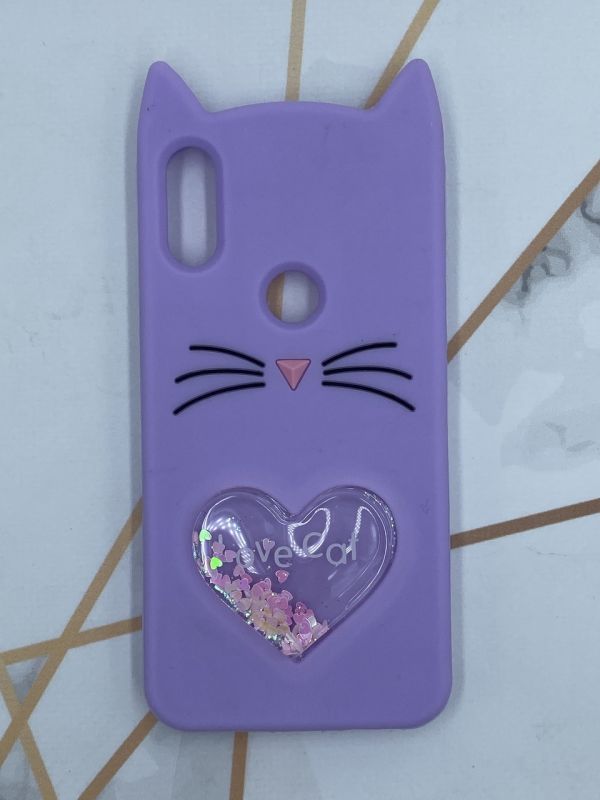 Чохол силіконовий 3D Case з рухливими блискітками на Xiaomi Redmi Play Кіт фіолетовий