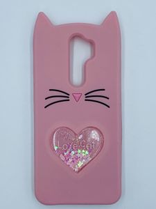 Чохол силіконовий 3D Case з рухливими блискітками на Xiaomi Redmi Note 8 Pro Кіт рожевий