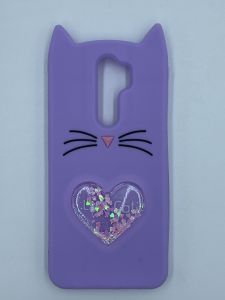Чохол силіконовий 3D Case з рухливими блискітками на Xiaomi Redmi Note 8 Pro Кіт фіолетовий