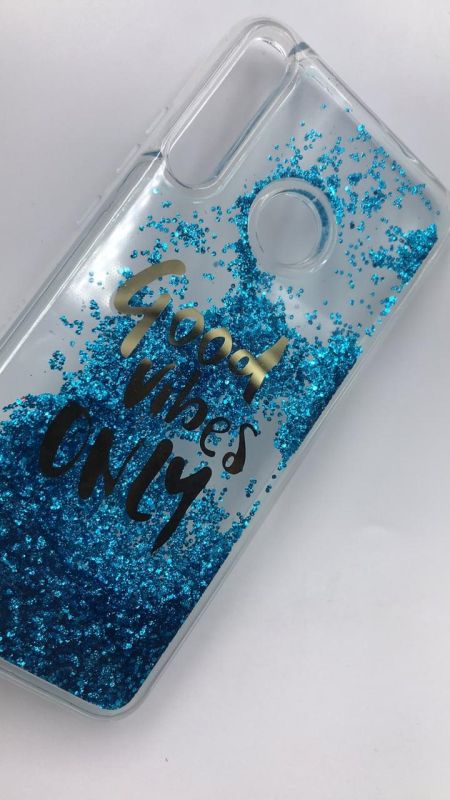 Силіконовий чохол з плаваючими блискітками на Huawei Р40 lite E / Y7p Блакитний