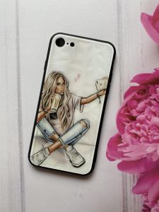 Силіконовий глянсовий чохол "Стільні ромби" для Aplle iPhone 7 Дівчина селфі