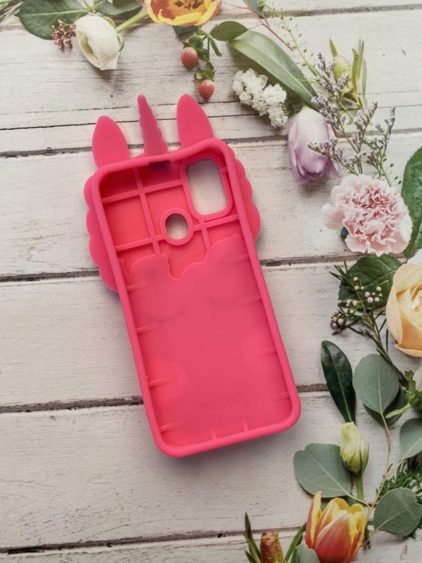 Чохол силіконовий 3D Case з плаваючими блискітками на Samsung Galaxy M30s Єдиноріг яскраво-рожевий
