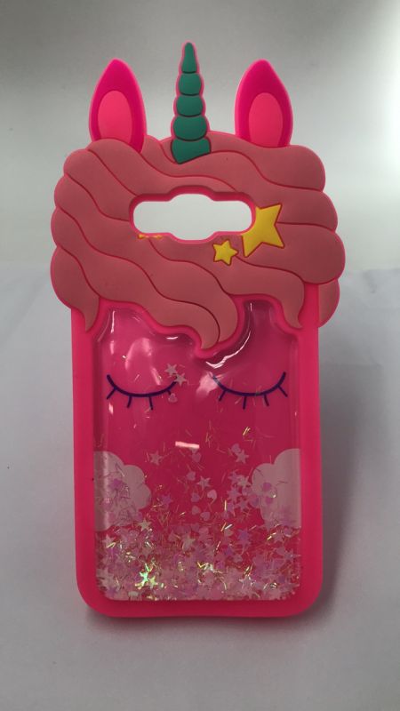 Силіконовий чохол 3D Case з рухливими блискітками на SAMSUNG Galaxy J7 Яскраво рожевий Єдиноріг