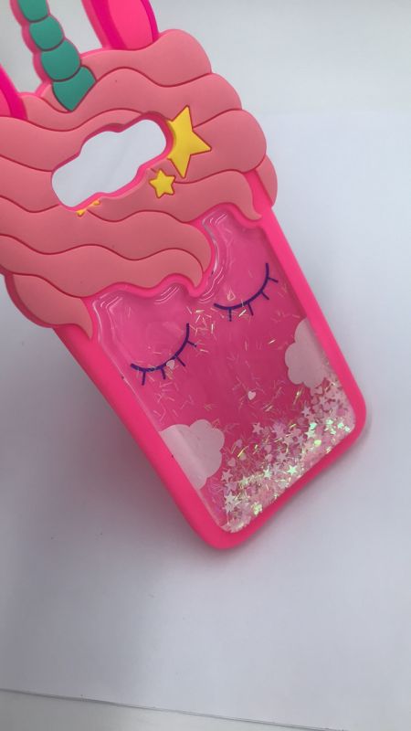 Силіконовий чохол 3D Case з рухливими блискітками на SAMSUNG Galaxy J7 Яскраво рожевий Єдиноріг