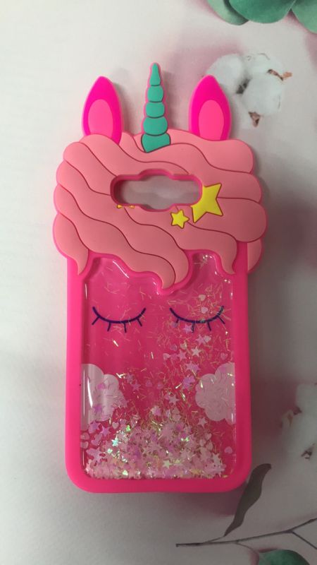 Силіконовий чохол 3D Case з рухливими блискітками на SAMSUNG Galaxy J7 Яскраво рожевий Єдиноріг