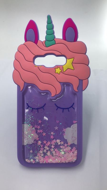 Силіконовий чохол 3D Case з рухливими блискітками на SAMSUNG Galaxy J7 Єдиноріг Фіолетовий