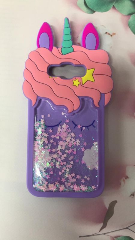 Силіконовий чохол 3D Case з рухливими блискітками на SAMSUNG Galaxy J7 Єдиноріг Фіолетовий