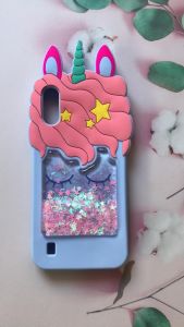 Чохол силіконовий 3D Case з плаваючими блискітками на Samsung Galaxy A01 Єдиноріг блакитний