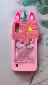 Чохол силіконовий 3D Case з плаваючими блискітками на Samsung Galaxy A01 рожевий Єдиноріг