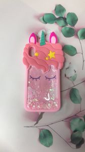 Силіконовий чохол 3D з плаваючими блискітками на iPhone XR рожевий Єдиноріг