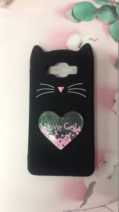 Силіконовий чохол 3D Case з плаваючими блискітками на SAMSUNG Galaxy J7(2016) J710 Кіт чорний