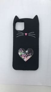 Силіконовий чохол 3D Case з плаваючими блискітками на iPhone 11 Pro Max (6,5) чорний Кіт