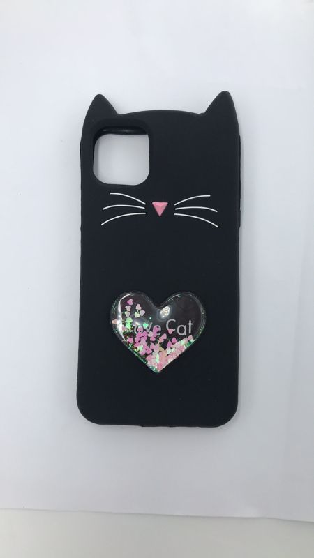 Силіконовий чохол 3D Case з плаваючими блискітками на iPhone 11 Pro Max (6,5) чорний Кіт