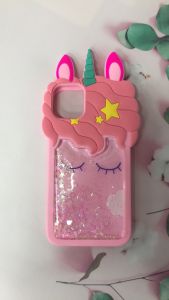 Силіконовий чохол 3D Case з блискітками, що переливаються, для iPhone 11 Pro Max (6,5) Єдиноріг рожевий