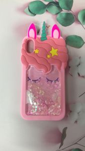 Силіконовий чохол 3D Case з блискітками, що переливаються, для iPhone X/Xs Єдиноріг рожевий